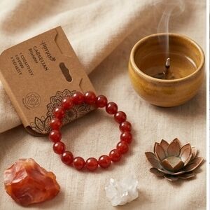Natural Carnelian Beaded Crystal Bracelet -Vitality & Courage Energy Jewelry New